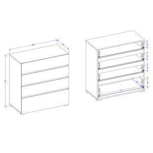Chambre complète HAVANA blanc et noir – Lit 160x200, armoire 4 portes, chevets et commode