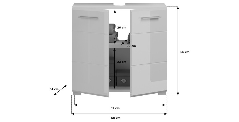 Meuble sous vasque 2 portes – Blanc laqué – VICCO