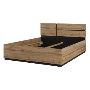 Chambre complète HAVANA chêne et noir – Lit 160x200, armoire 4 portes, chevets et commode