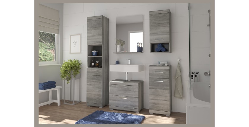 Meuble de rangement 1 porte 1 tiroir coloris chêne cendré – AVENSIO