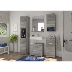 Meuble de rangement 1 porte 1 tiroir coloris chêne cendré – AVENSIO