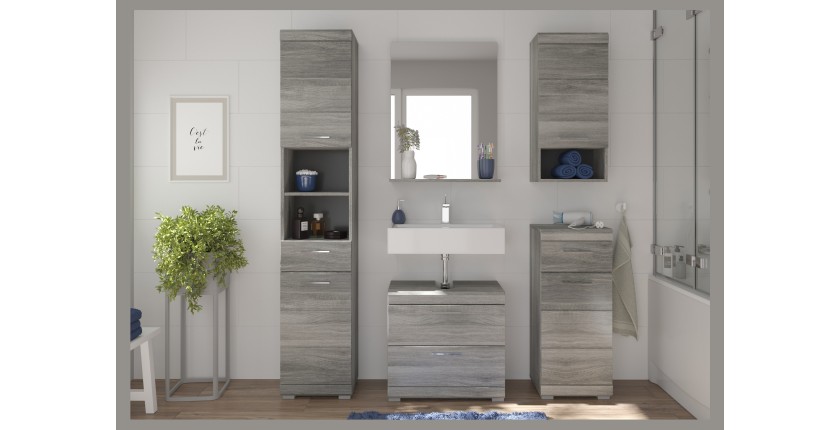 Meuble de rangement 1 porte 1 tiroir coloris chêne cendré – AVENSIO