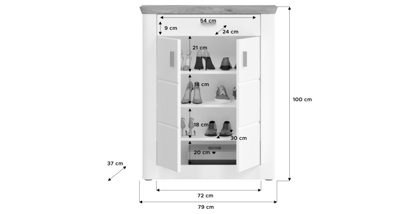 Buffet d'entrée avec 2 portes et 1 tiroir – Blanc Mat – CAMPAGNA