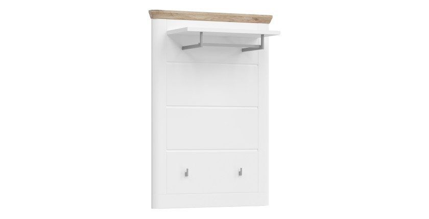 Porte manteau mural CAMPAGNA blanc et chêne – 3 patères et étagère, style campagne