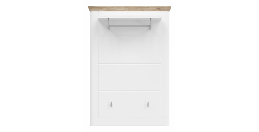 Porte manteau mural CAMPAGNA blanc et chêne – 3 patères et étagère, style campagne