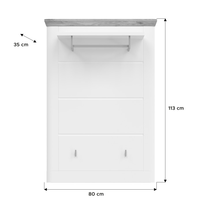 Porta abiti da muro CAMPAGNA bianco e quercia - 3 ganci e mensola, stile campagna