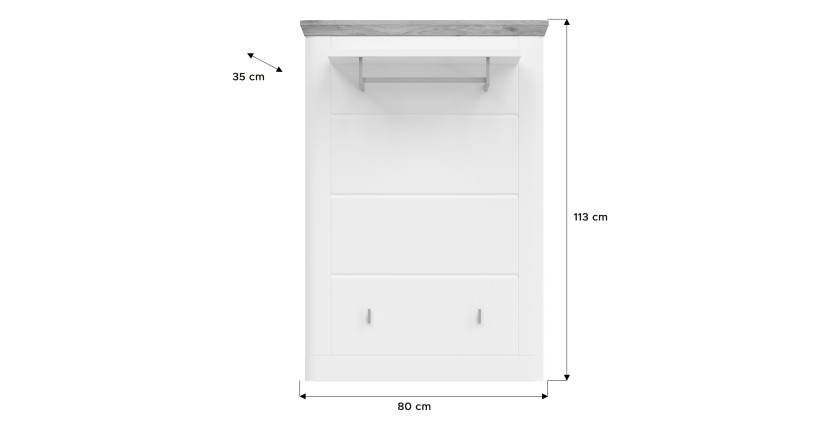 Porte manteau mural CAMPAGNA blanc et chêne – 3 patères et étagère, style campagne