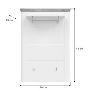 Porte manteau mural CAMPAGNA blanc et chêne – 3 patères et étagère, style campagne