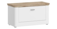 Banc à chaussures CAMPAGNA blanc et chêne – coffre rabattable, style campagne