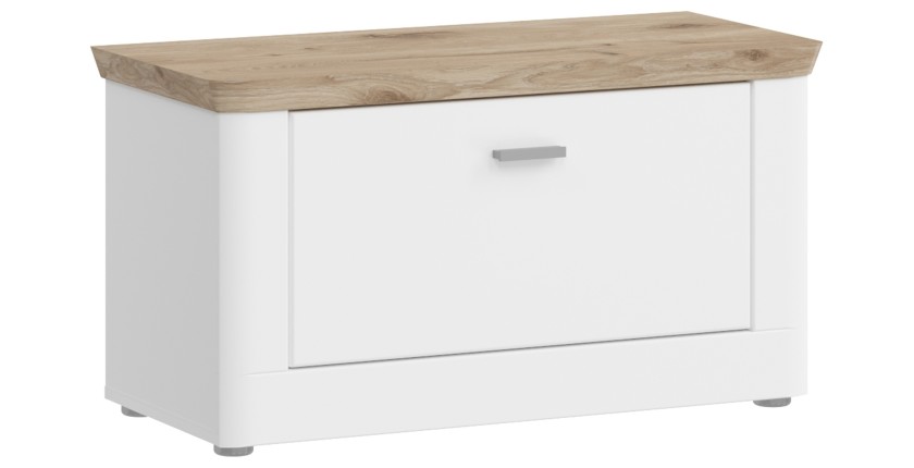Banc à chaussures CAMPAGNA blanc et chêne – coffre rabattable, style campagne