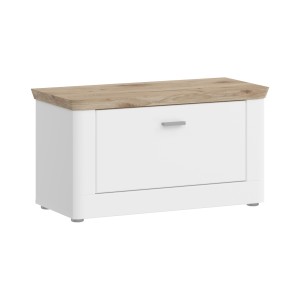 Banc à chaussures CAMPAGNA blanc et chêne – coffre rabattable, style campagne