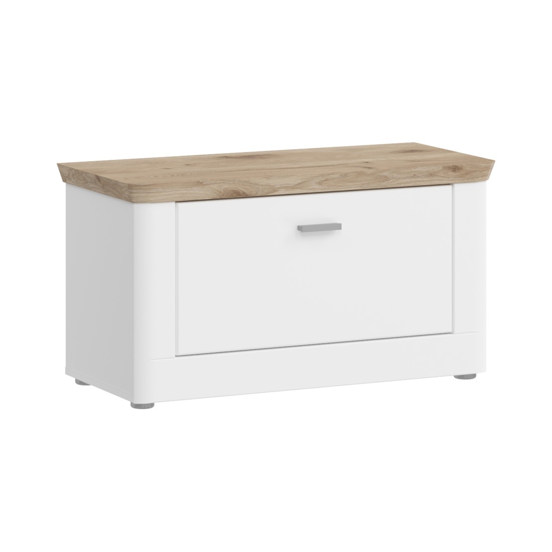 Banc à chaussures CAMPAGNA blanc et chêne – coffre rabattable, style campagne
