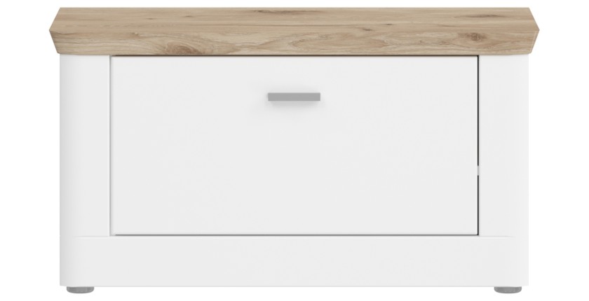 Banc à chaussures CAMPAGNA blanc et chêne – coffre rabattable, style campagne