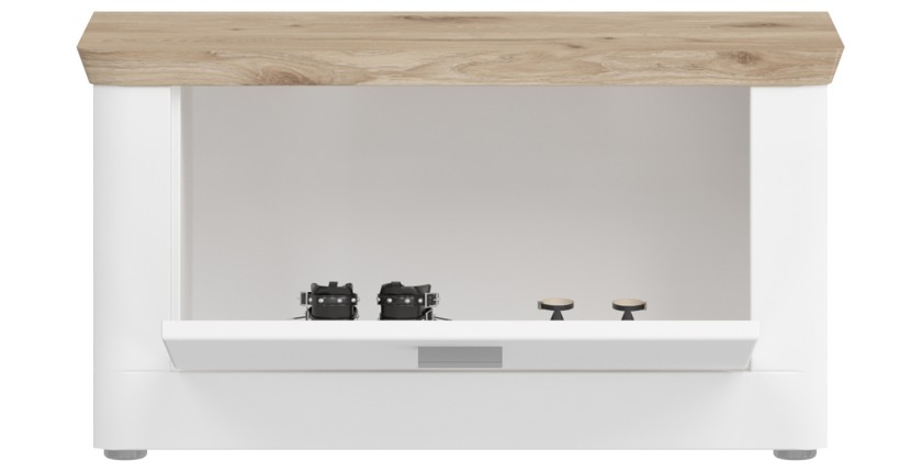 Banc à chaussures CAMPAGNA blanc et chêne – coffre rabattable, style campagne