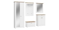Ensemble d’entrée CAMPAGNA blanc et chêne – buffet, armoire, miroir, porte manteau, meuble à chaussures