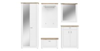 Ensemble d’entrée CAMPAGNA blanc et chêne – buffet, armoire, miroir, porte manteau, meuble à chaussures