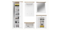 Ensemble d’entrée CAMPAGNA blanc et chêne – buffet, armoire, miroir, porte manteau, meuble à chaussures