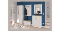 Ensemble d’entrée CAMPAGNA blanc et chêne – buffet, armoire, miroir, porte manteau, meuble à chaussures