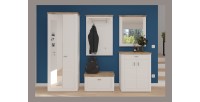 Ensemble d’entrée CAMPAGNA blanc et chêne – buffet, armoire, miroir, porte manteau, meuble à chaussures