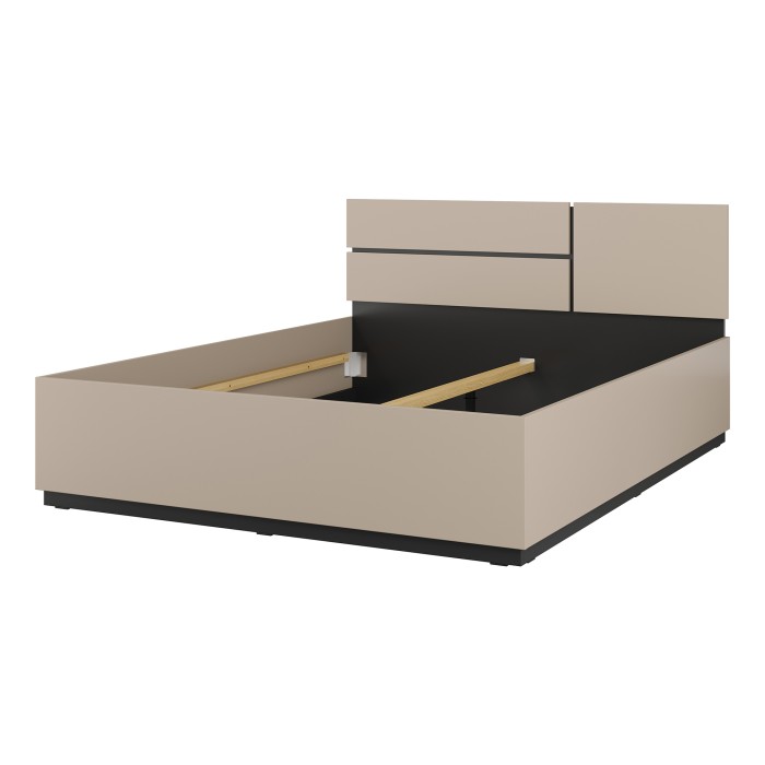 Komplettes Schlafzimmer HAVANA beige und schwarz – Bett 160x200, 4-türiger Schrank, Nachttische und Kommode