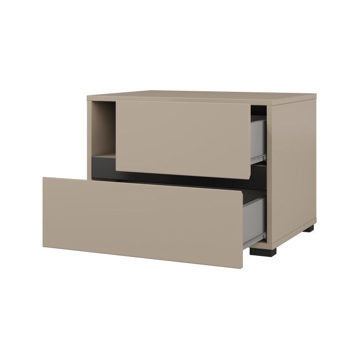 Komplettes Schlafzimmer HAVANA beige und schwarz – Bett 160x200, 4-türiger Schrank, Nachttische und Kommode