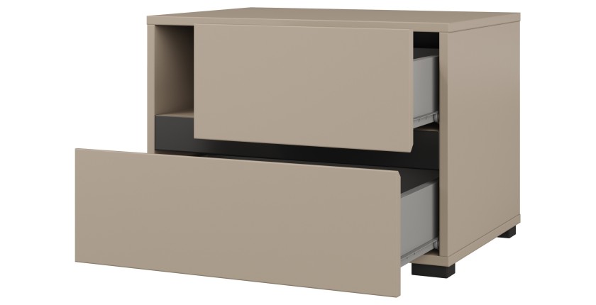 Chambre complète HAVANA beige et noir – Lit 160x200, armoire 4 portes, chevets et commode