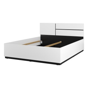 Chambre complète HAVANA blanc et noir – Lit 180x200, armoire 4 portes, chevets et commode