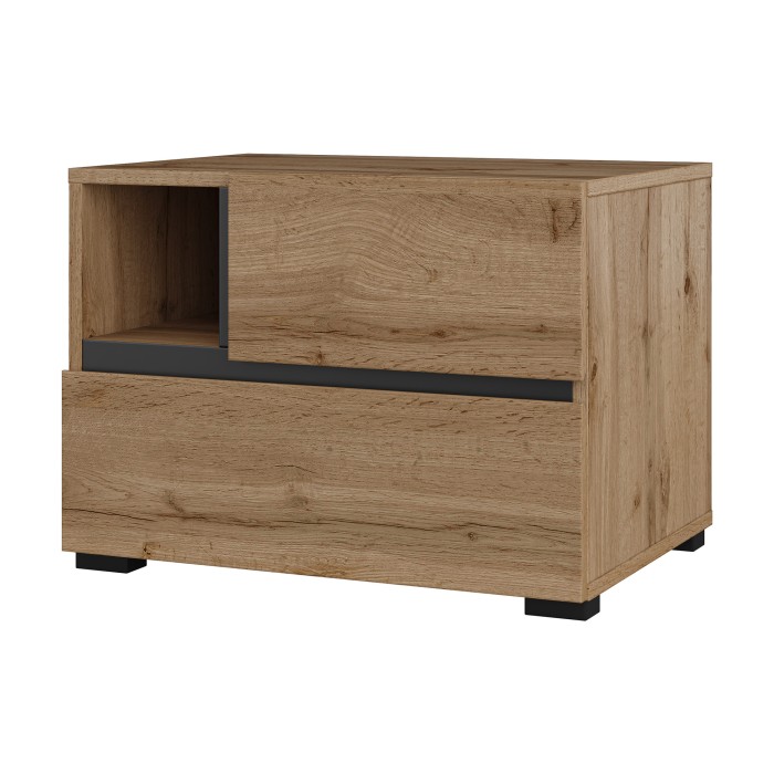Komplettes Schlafzimmer HAVANA Eiche und Schwarz – Bett 180x200, Kleiderschrank mit 4 Türen, Nachttische und Kommode