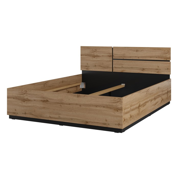 Komplettes Schlafzimmer HAVANA Eiche und Schwarz – Bett 180x200, Kleiderschrank mit 4 Türen, Nachttische und Kommode