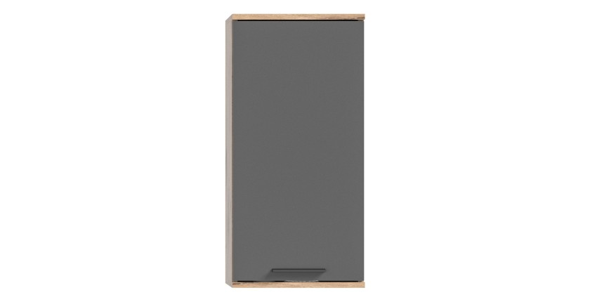 Ensemble de salle de bain : meuble sous vasque + colonne + armoire de rangement avec miroirs et LED + 2 demi colonne – Gris anth