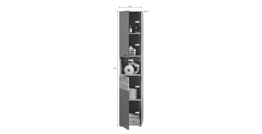 Ensemble de salle de bain : meuble sous vasque + colonne + armoire de rangement avec miroirs et LED + 2 demi colonne – Gris anth