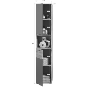 Ensemble de salle de bain : meuble sous vasque + colonne + armoire de rangement avec miroirs et LED + 2 demi colonne – Gris anth