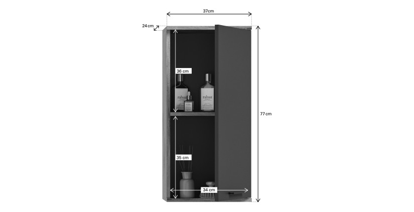 Ensemble de salle de bain : meuble sous vasque + colonne + armoire de rangement avec miroirs et LED + 2 demi colonne – Gris anth