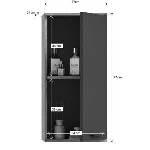 Ensemble de salle de bain : meuble sous vasque + colonne + armoire de rangement avec miroirs et LED + 2 demi colonne – Gris anth