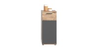 Ensemble de salle de bain : meuble sous vasque + colonne + armoire de rangement avec miroirs et LED + 2 demi colonne – Gris anth