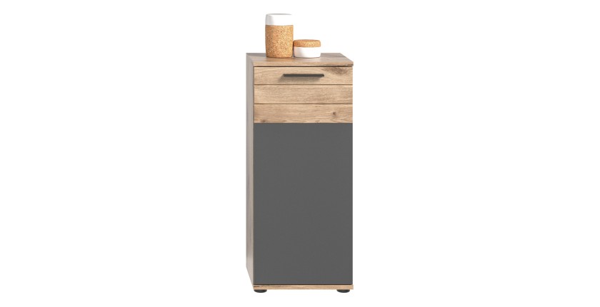 Ensemble de salle de bain : meuble sous vasque + colonne + armoire de rangement avec miroirs et LED + 2 demi colonne – Gris anth
