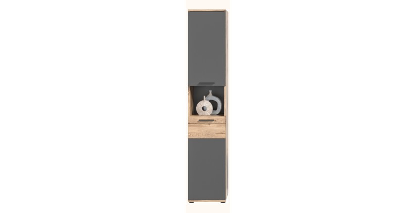 Ensemble de salle de bain : meuble sous vasque + colonne + armoire de rangement avec miroirs et LED + 2 demi colonne – Gris anth