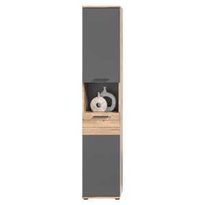 Ensemble de salle de bain : meuble sous vasque + colonne + armoire de rangement avec miroirs et LED + 2 demi colonne – Gris anth