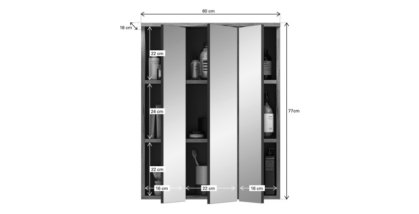 Ensemble de salle de bain : meuble sous vasque + colonne + armoire de rangement avec miroirs et LED + 2 demi colonne – Gris anth