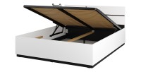 Chambre complète HAVANA blanc et noir – Lit coffre 160x200, armoire 4 portes, chevets et commode
