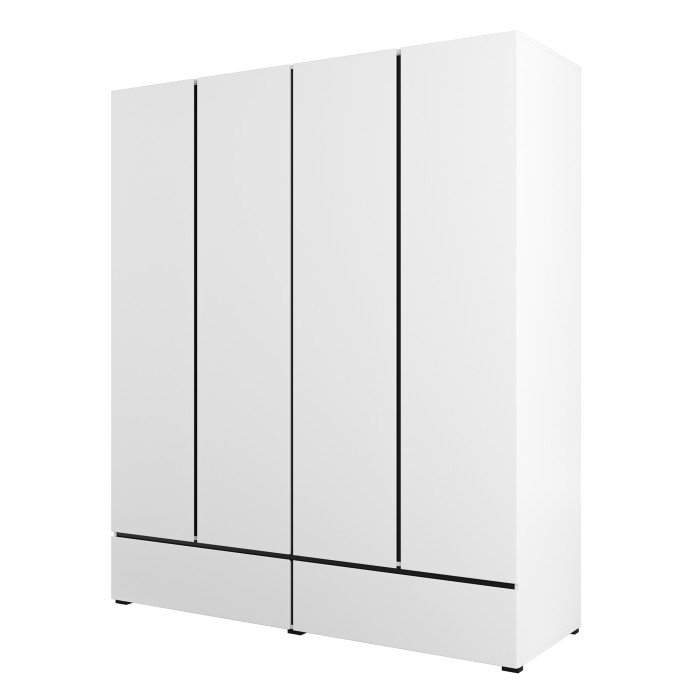 Camera completa HAVANA bianco e nero – Letto contenitore 160x200, armadio 4 porte, comodini e cassettiera