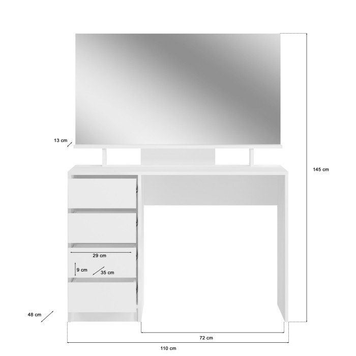 Coiffeuse ESTRELLA weiß mit Spiegel – 110 cm, 4 Schubladen, klassischer Stil