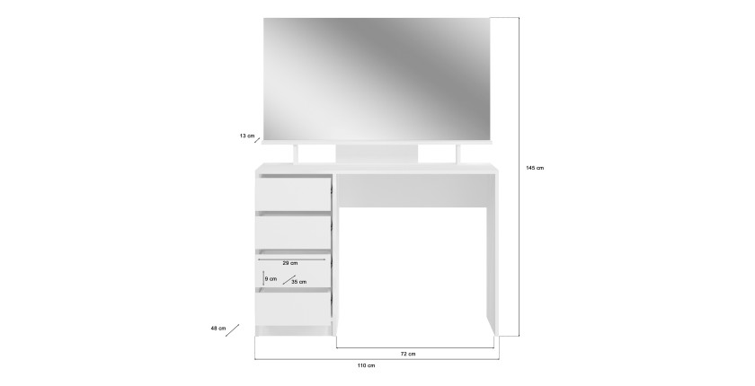 Coiffeuse ESTRELLA blanche avec miroir – 110 cm, 4 tiroirs, style classique