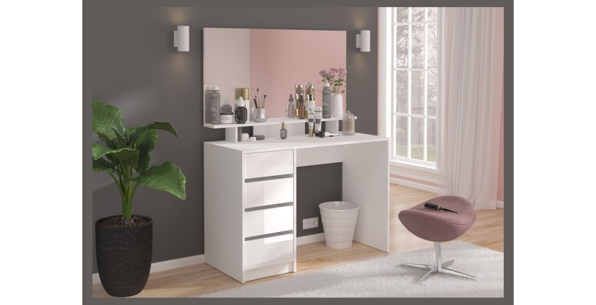 Coiffeuse ESTRELLA blanche avec miroir – 110 cm, 4 tiroirs, style classique
