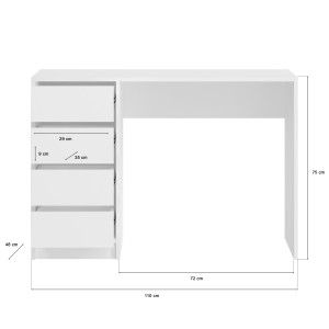 Coiffeuse ESTRELLA blanche sans miroir – 110 cm, 4 tiroirs, style classique