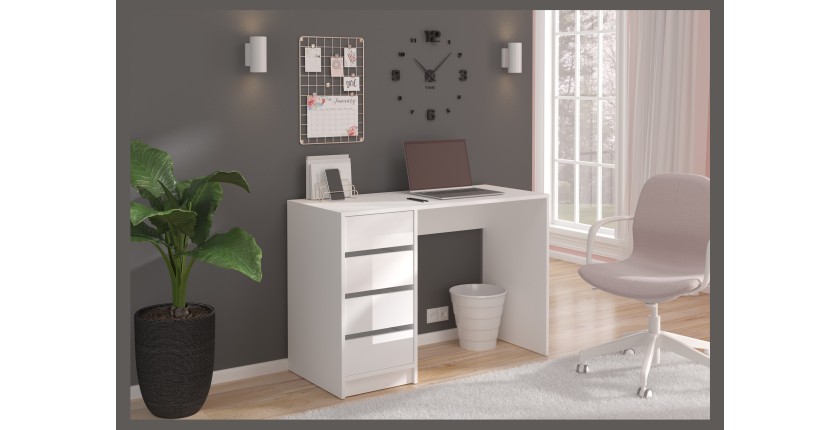 Coiffeuse ESTRELLA blanche sans miroir – 110 cm, 4 tiroirs, style classique