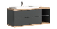 Meuble sous vasque NOYA gris à suspendre – 2 tiroirs + niche, 130 cm, sans vasque