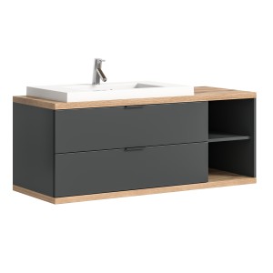 Meuble sous vasque NOYA gris à suspendre – 2 tiroirs + niche, 130 cm, sans vasque