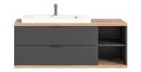 Meuble sous vasque NOYA gris à suspendre – 2 tiroirs + niche, 130 cm, sans vasque