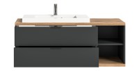 Meuble sous vasque NOYA gris à suspendre – 2 tiroirs + niche, 130 cm, sans vasque